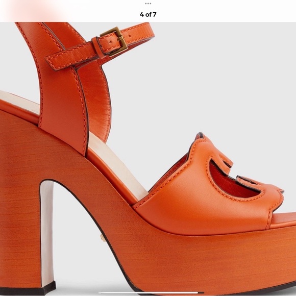 GUCCI WOMENS INTERLOCKING G CUTOUT ORANGE SANDALS NIB GORGEOUS 37.5 - Picture 4 of 7
